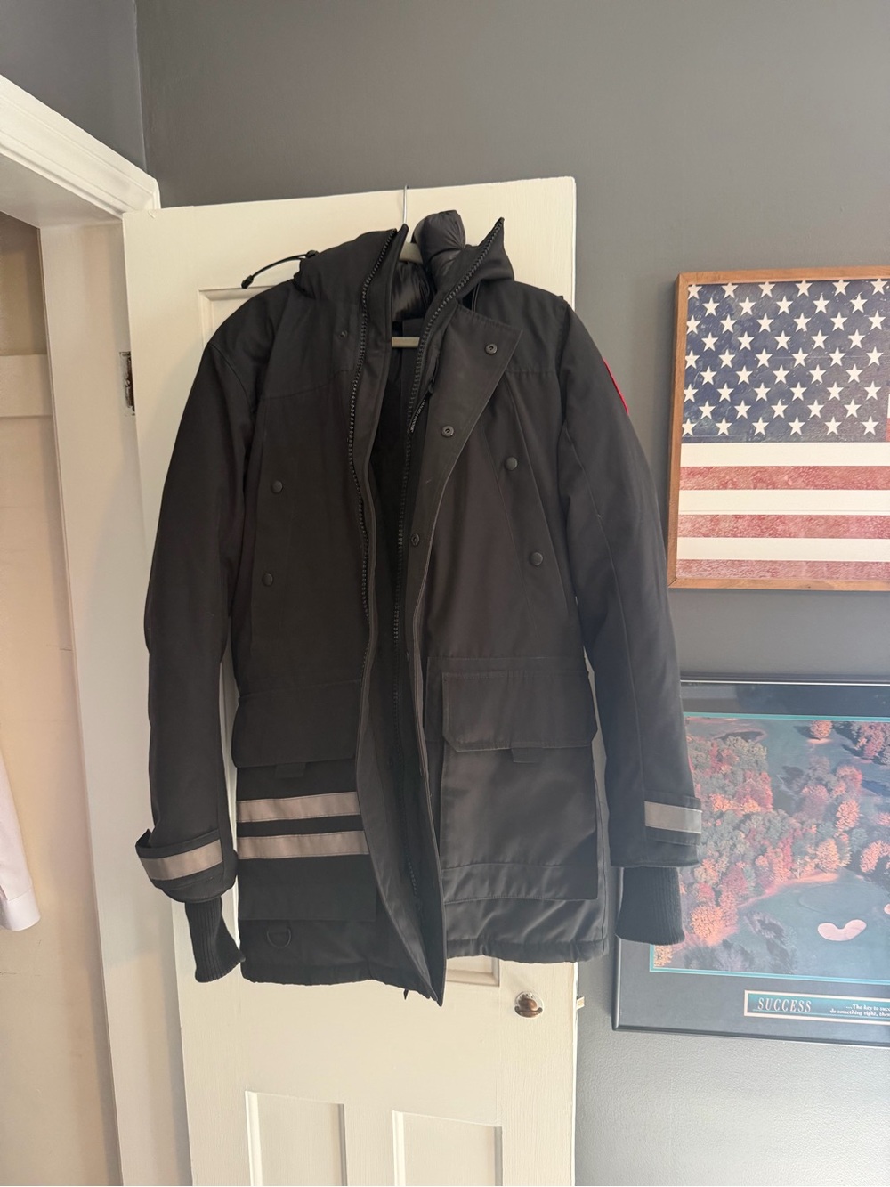 Canada Goose Black Hooded Puffer Coat with Reflective Trim
